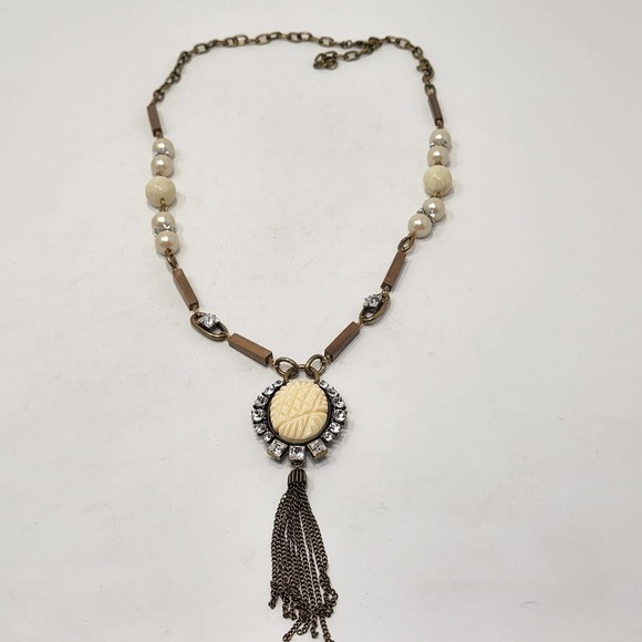 Gerard Yosca Chain Link Tassel Pendant Necklace Vintage Statement Rhinestone - Picture 4 of 11